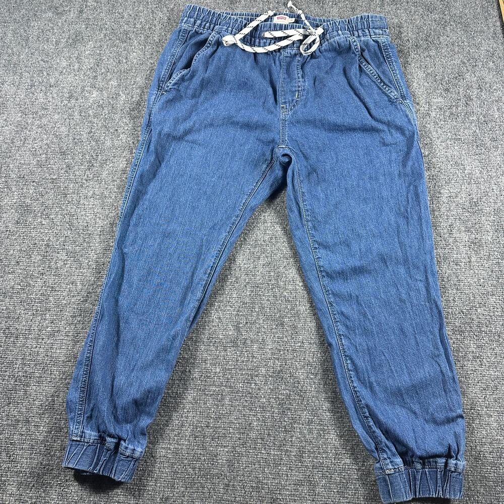 Levi's Women's M Blue Denim Jogger Pants Elastic Waist Drawstring Cuffed - Picture 2 of 8